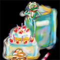 カエルと本とケーキ
